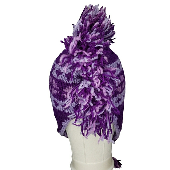 Wool Mohawk Rooster Ear Flaps Festival Hippie Nepal Knitted Beanie Hat Cap Fleec - Picture 3 of 6